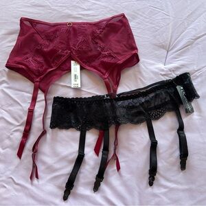 NWT 2 Garter Belts, Burgundy & Black lace